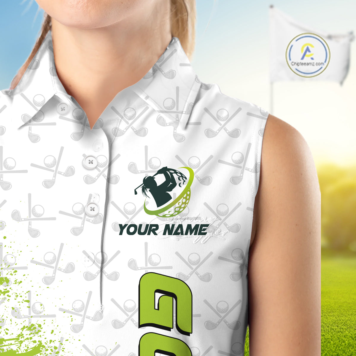 Green and White golf camo Women sleeveless polo shirt custom golf wear for ladies, best golf gifts NQS10170