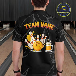 Bowling And Beer Custom Skull Bowling Shirts For Men, Halloween Bowling Outfits NQS10518