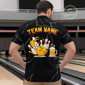 Bowling And Beer Custom Skull Bowling Shirts For Men, Halloween Bowling Outfits NQS10518