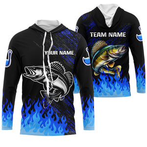 Blue fire Walleye fishing Custom performance long sleeve Walleye fishing tournament shirts for team NQS9085