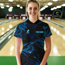 Load image into Gallery viewer, Blue Butterflies Bowling Polo, Quarter-Zip Shirts For Women Custom Team Bowling League Jersey NQS10578