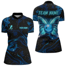 Load image into Gallery viewer, Blue Butterflies Bowling Polo, Quarter-Zip Shirts For Women Custom Team Bowling League Jersey NQS10578