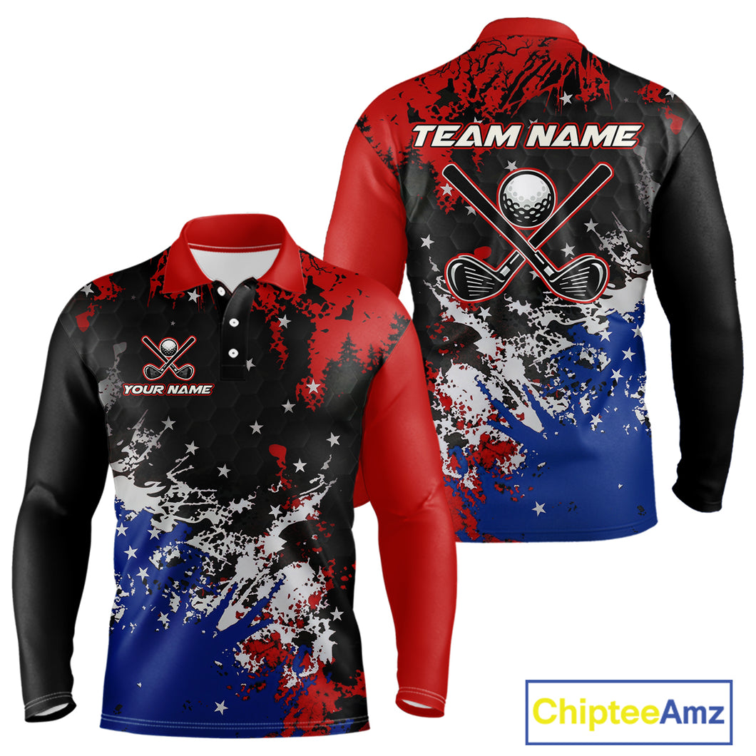 Red, White and Blue Golf Polo shirts for Men Custom Patriotic Gift For Golfers, Mens golf outfit NQS10590