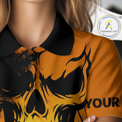 Custom Skull Golf Polo Shirts For Women Halloween Golf Outfits, personalized golf gifts NQS10619