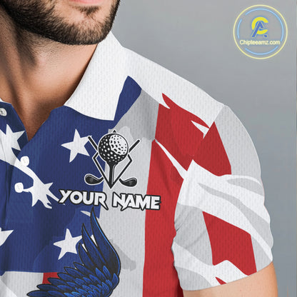 Red, White and Blue American Flag Eagle Mens Golf Polo Shirts Custom Patriotic Golf attire For Men NQS10640
