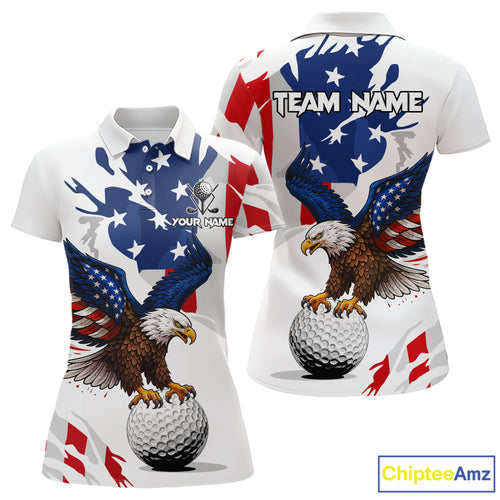 Red, White and Blue American Flag Eagle Women Golf Polo Shirt Custom Patriotic Golf attire For Ladies NQS10640