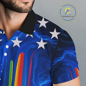 Blue lightning thunder rainbow American Flag Men golf polo shirts Custom patriotic mens golf outfit NQS10154