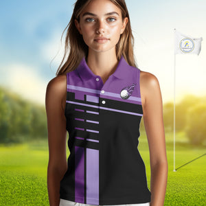 Personalized Black and Purple Women sleeveless polo shirt, Golf Shirts For Team ladies golfers NQS10160