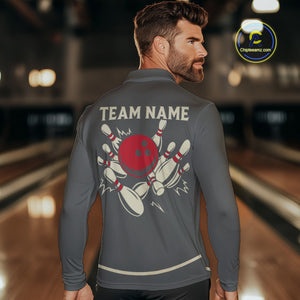 Custom Retro Bowling Polo, Quarter Zip Shirt for Men Personalized Vintage Team Bowling Jersey NQS10505