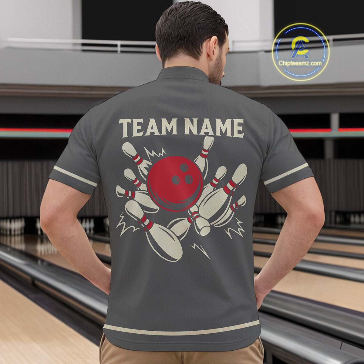 Custom Retro Bowling Polo, Quarter Zip Shirt for Men Personalized Vintage Team Bowling Jersey NQS10505