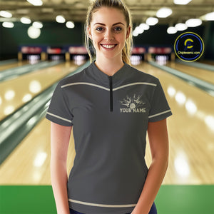 Custom Retro Bowling Polo, Quarter Zip Shirt for Women Personalized Vintage Team Bowling Jersey NQS10505