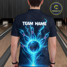 Load image into Gallery viewer, Blue Lightning Thunder Bowling Polo, Quarter Zip Shirts for Men Custom Team Bowling Shirts NQS10520