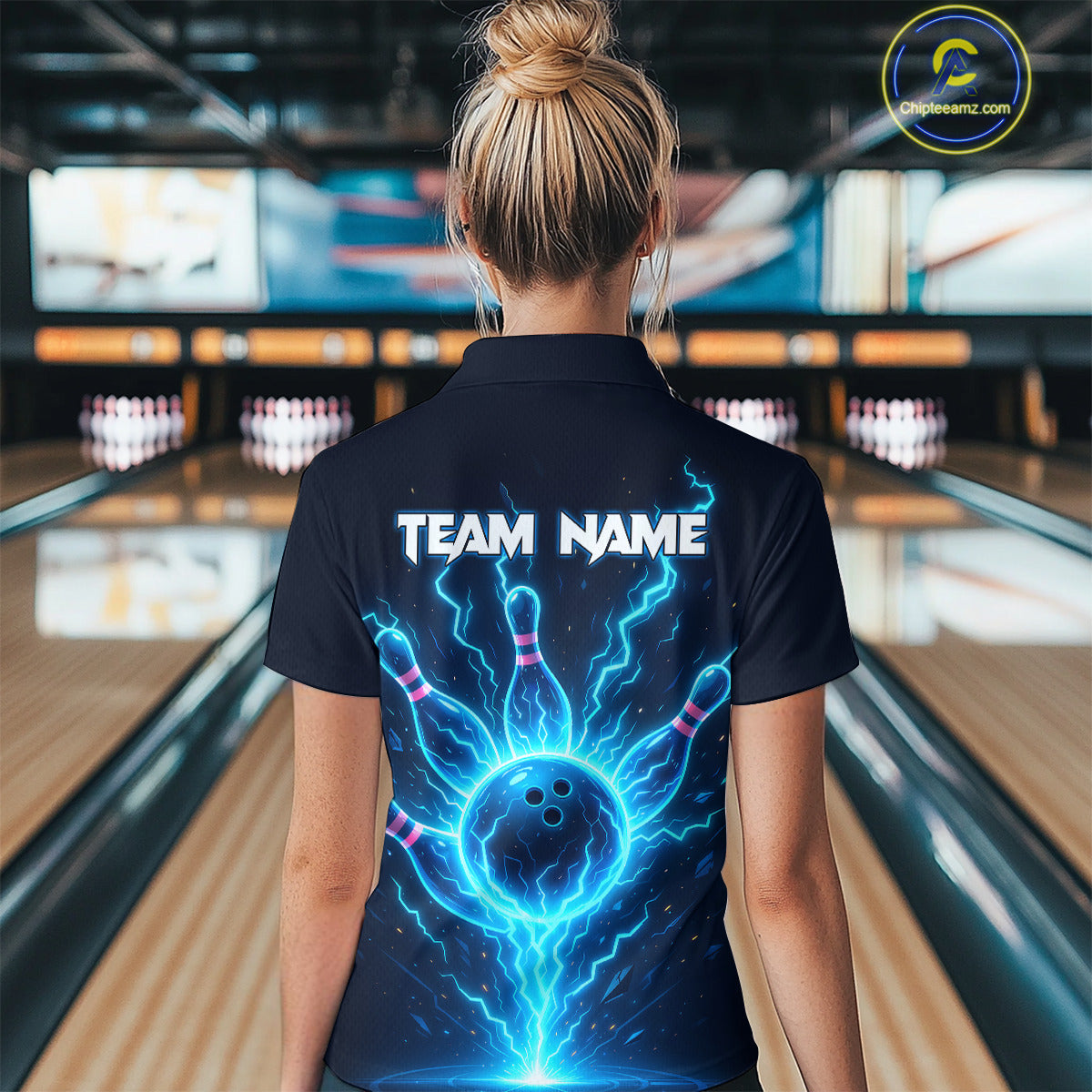 Blue Lightning Thunder Bowling Polo, Quarter Zip Shirts for Women Custom Team Bowling Shirts NQS10520