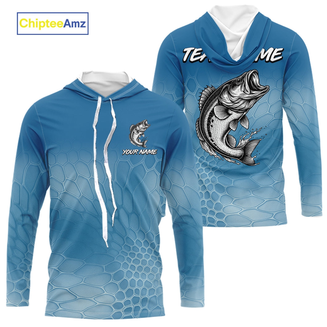 Blue Camo Largemouth Bass fishing sun shirts custom name Bass fishing jerseys for men, women NQS10330
