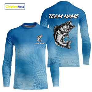 Blue Camo Largemouth Bass fishing sun shirts custom name Bass fishing jerseys for men, women NQS10330