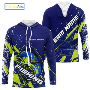 Mahi Mahi fishing sun protection shirts custom name blue and green fishing jerseys for team offshore NQS10331