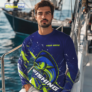 Mahi Mahi fishing sun protection shirts custom name blue and green fishing jerseys for team offshore NQS10331