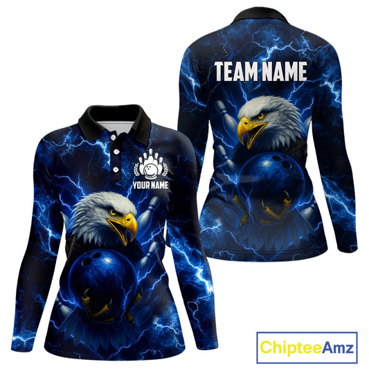 Womens bowling shirts Custom Eagle blue lightning thunder Bowling Team Jersey, gift for Bowlers NQS10336