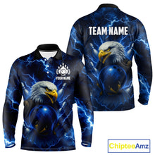 Load image into Gallery viewer, Mens bowling shirts Custom Eagle blue lightning thunder Bowling Team Jersey, gift for Bowlers NQS10336