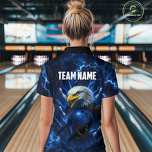 Load image into Gallery viewer, Womens bowling shirts Custom Eagle blue lightning thunder Bowling Team Jersey, gift for Bowlers NQS10336