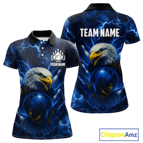 Womens bowling shirts Custom Eagle blue lightning thunder Bowling Team Jersey, gift for Bowlers NQS10336
