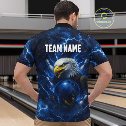 Mens bowling shirts Custom Eagle blue lightning thunder Bowling Team Jersey, gift for Bowlers NQS10336