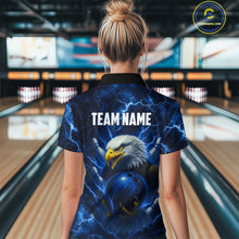 Load image into Gallery viewer, Womens bowling shirts Custom Eagle blue lightning thunder Bowling Team Jersey, gift for Bowlers NQS10336