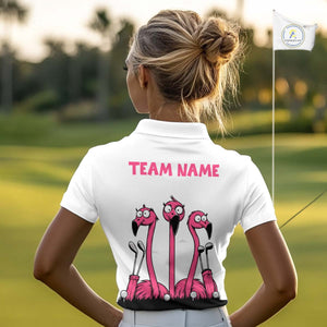 Funny pink flamingo friends white Women golf polo shirts Custom flamingo golf outfits for ladies NQS10201