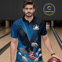 Load image into Gallery viewer, Blue Light Eagle American Flag Men&#39;s Bowling Polo, 1/4 Zip Shirt Custom Patriotic Team Bowling jersey NQS10350