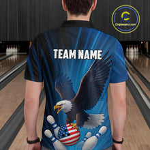 Load image into Gallery viewer, Blue Light Eagle American Flag Men&#39;s Bowling Polo, 1/4 Zip Shirt Custom Patriotic Team Bowling jersey NQS10350