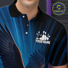 Load image into Gallery viewer, Blue Light Eagle American Flag Men&#39;s Bowling Polo, 1/4 Zip Shirt Custom Patriotic Team Bowling jersey NQS10350