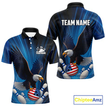 Load image into Gallery viewer, Blue Light Eagle American Flag Men&#39;s Bowling Polo, 1/4 Zip Shirt Custom Patriotic Team Bowling jersey NQS10350