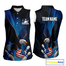 Load image into Gallery viewer, Blue Light Eagle American Flag Bowling Sleeveless Polo Shirt Custom Patriotic Team Bowling jersey NQS10350