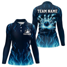 Load image into Gallery viewer, Blue flame lightning thunder Bowling polo, quarter zip shirts for Women custom Bowling team jerseys NQS10387
