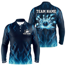 Load image into Gallery viewer, Blue flame lightning thunder Bowling polo, quarter zip shirts for men custom Bowling team jerseys NQS10387