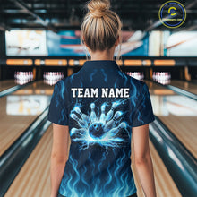 Load image into Gallery viewer, Blue flame lightning thunder Bowling polo, quarter zip shirts for Women custom Bowling team jerseys NQS10387
