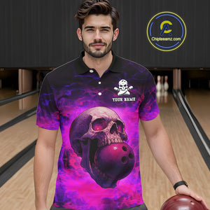 Custom Pink Flame Skull Halloween Bowling Shirts For Men, Personalized Team Bowling Jersey outfit NQS10401