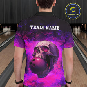 Custom Pink Flame Skull Halloween Bowling Shirts For Men, Personalized Team Bowling Jersey outfit NQS10401