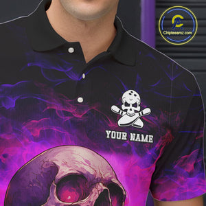 Custom Pink Flame Skull Halloween Bowling Shirts For Men, Personalized Team Bowling Jersey outfit NQS10401