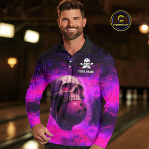 Custom Pink Flame Skull Halloween Bowling Shirts For Men, Personalized Team Bowling Jersey outfit NQS10401