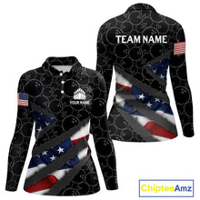 Load image into Gallery viewer, American Flag Women Bowling Shirt Custom Bowling Jersey for Team Patriotic Bowler Polo, 1/4 zip Shirt NQS10427