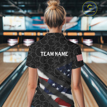 Load image into Gallery viewer, American Flag Women Bowling Shirt Custom Bowling Jersey for Team Patriotic Bowler Polo, 1/4 zip Shirt NQS10427