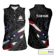 Load image into Gallery viewer, American Flag Sleeveless polo Shirt Custom Bowling Jersey for Team Patriotic Bowler Button up Shirt NQS10427