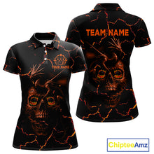 Load image into Gallery viewer, Black And Orange Skull Dragon Bowling Polo, 1/4 Zip Shirt For Women Custom Bowling Team League Jersey NQS10629