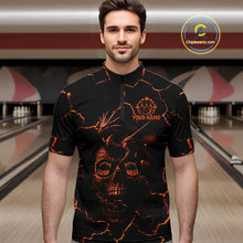 Load image into Gallery viewer, Black And Orange Skull Dragon Bowling Polo, 1/4 Zip Shirt For Men Custom Bowling Team League Jersey NQS10629
