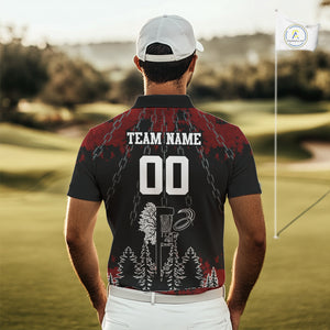 Black and Red Disc golf basket chain Men disc golf polo shirt custom number disc golf outfit for team NQS10438