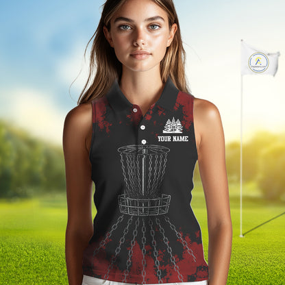 Black and Red Disc golf basket chain Women sleeveless polo shirt custom disc golf outfit for team NQS10438