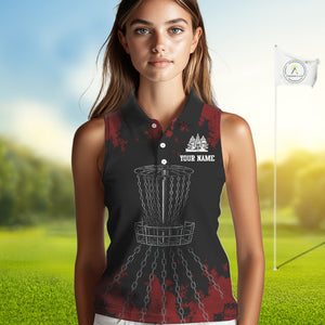 Black and Red Disc golf basket chain Women sleeveless polo shirt custom disc golf outfit for team NQS10438