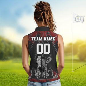Black and Red Disc golf basket chain Women sleeveless polo shirt custom disc golf outfit for team NQS10438
