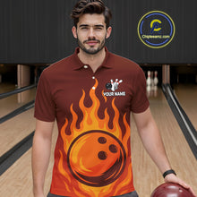 Load image into Gallery viewer, Orange Flame Bowling Polo, Quarter Zip Shirts for Men Custom Bowling Team League Jersey NQS10445